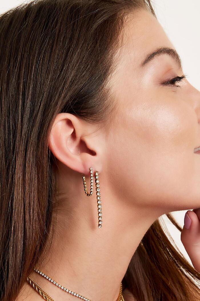 Boucles d'oreilles clous avec chaîne pendante Argenté Acier inoxydable Image3